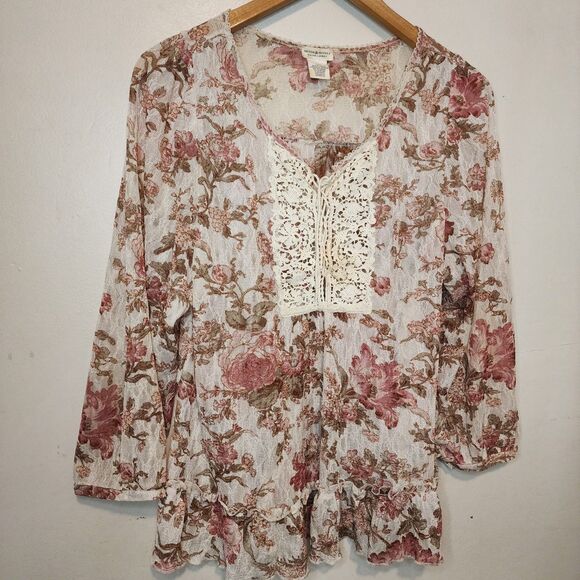 Ralph Lauren Denim Supply Crochet Lace Floral Y2K Peasant Top Womens Medium - Picture 4 of 12